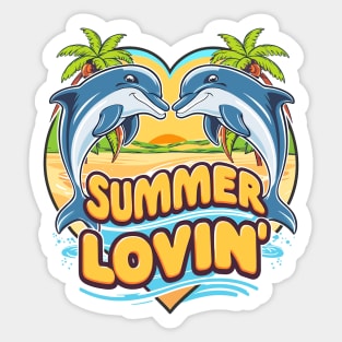 Summer Lovin' Dolphins in a Heart Shape Tropical Beach Life Summertime Summer Palm Trees Summertime Summer Vacation Beach Sticker